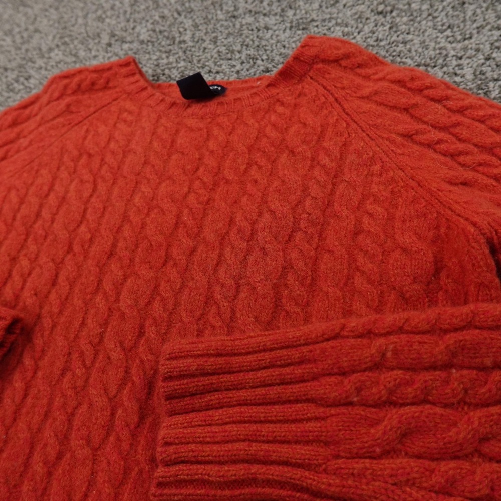 VTG GAP Sweater Womens M Orange Aran Cable Knit Pullover Lambswool V Neck Y2K